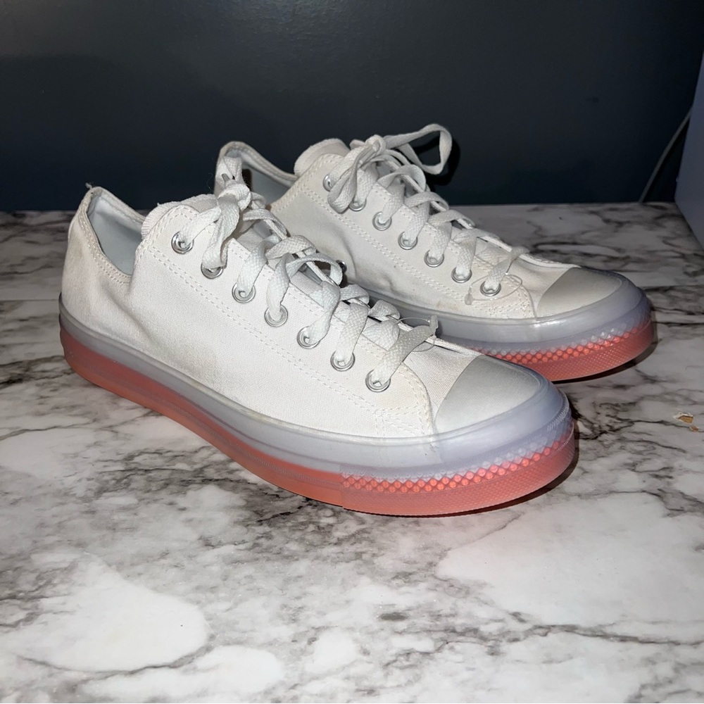 Converse White Low Top Sneakers with Pink Gradient Sole